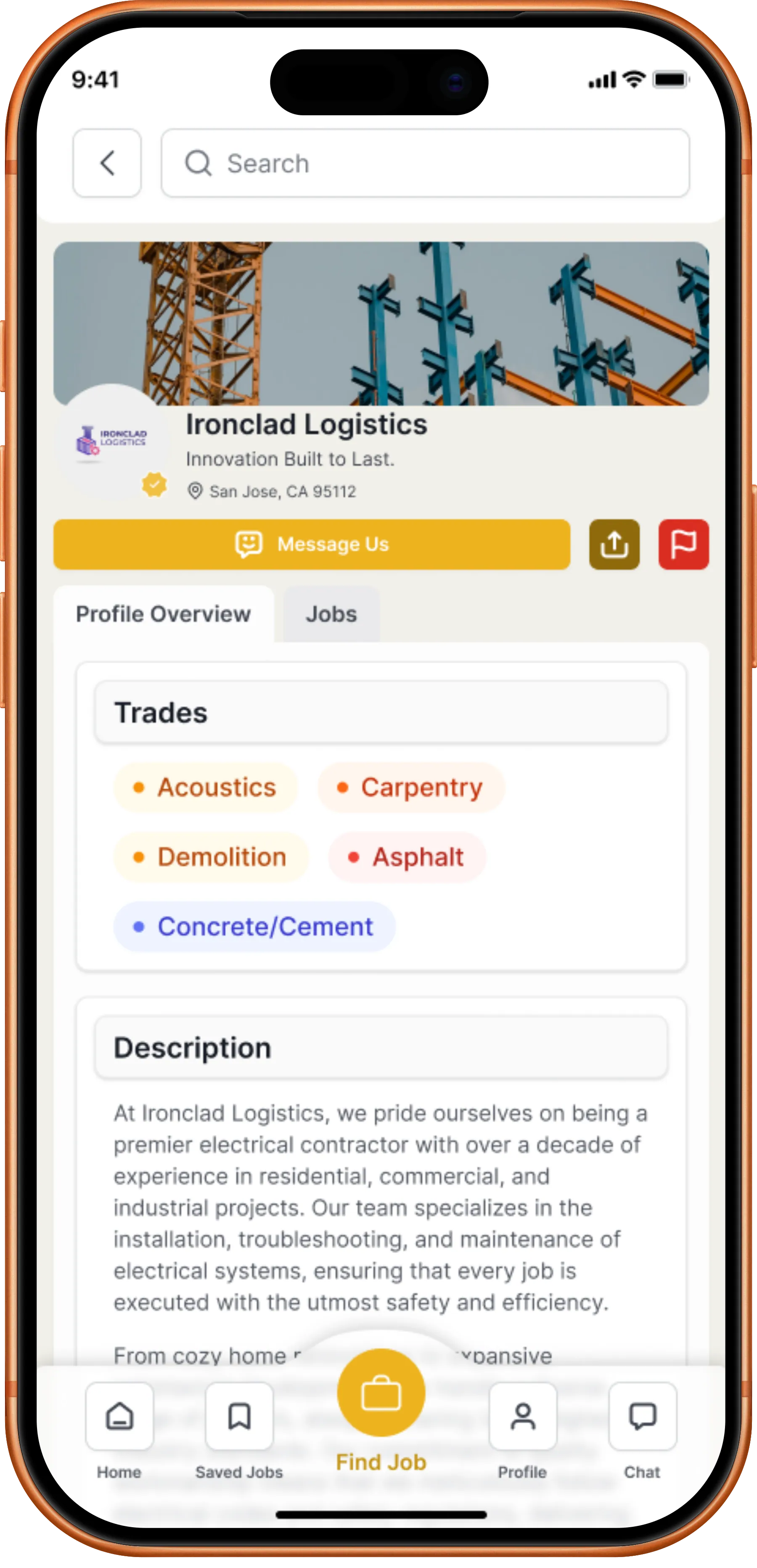 HammerLoop company profile screen