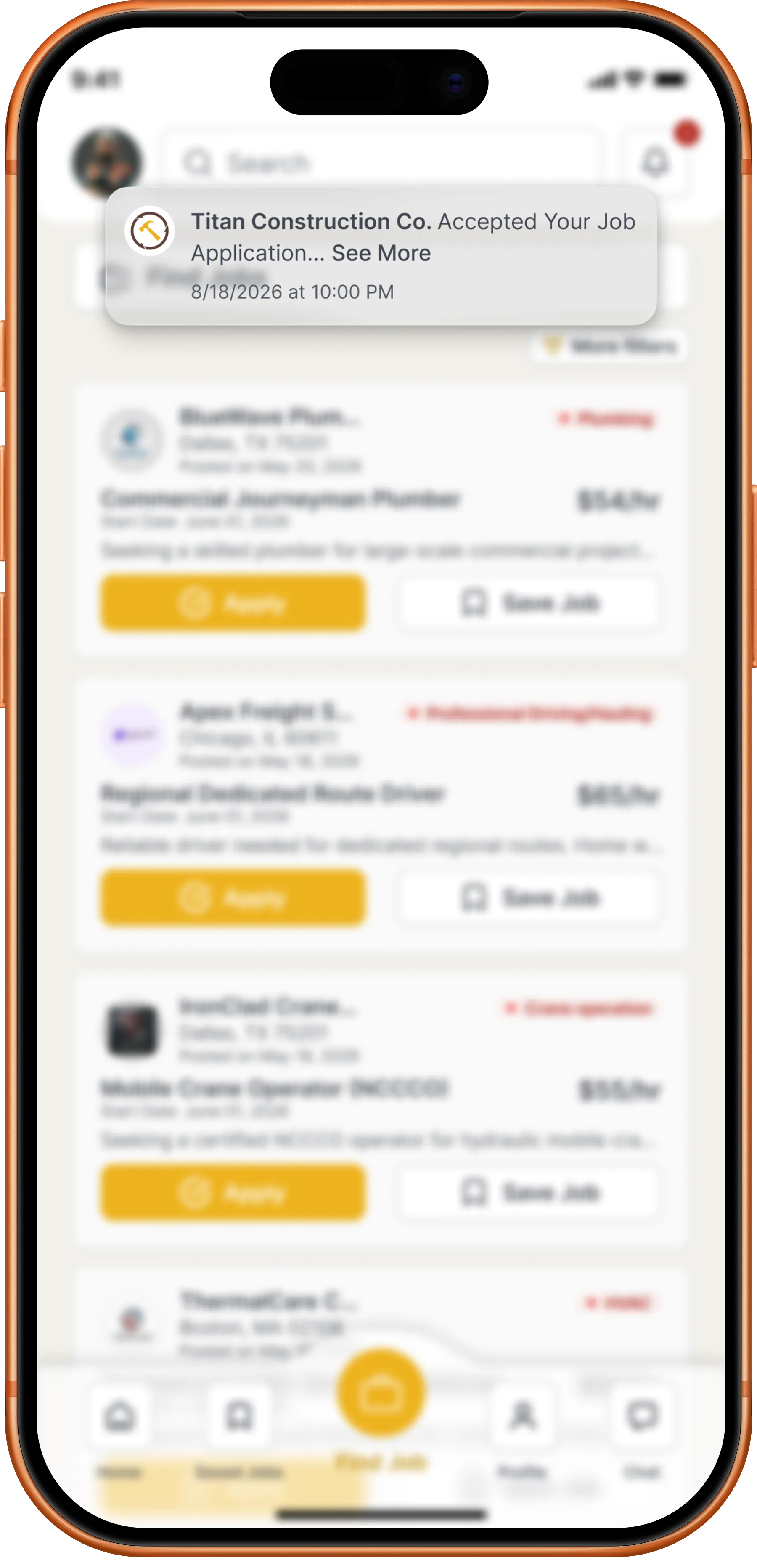 HammerLoop notifications: a contractor accepted the worker's job application